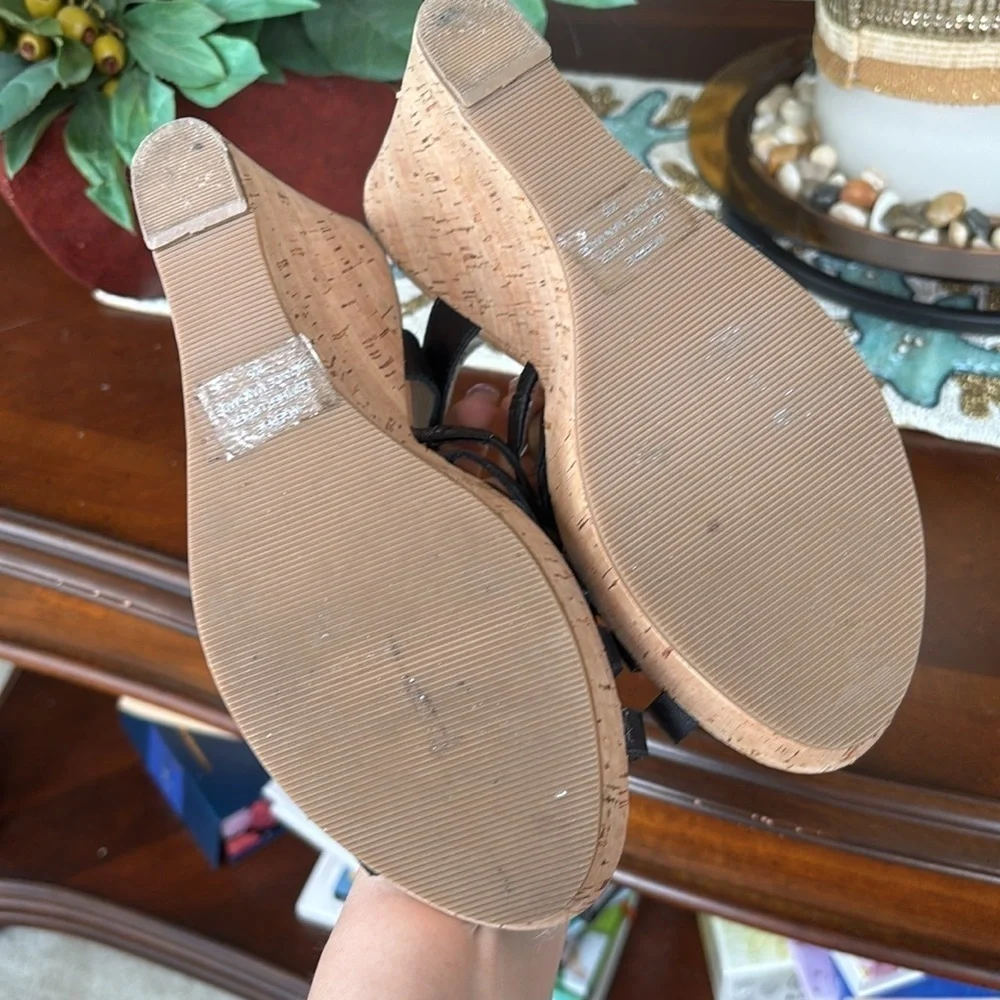 Guess Genuine Leather Black Multi-Strap Wedges Slingback Heeled Sandals Strappy